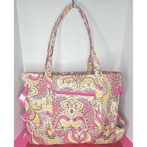 Laura‎ Ashley Seaside Lined Beach Bag Or Diaper Bag Dark Fuschia Tote Bag